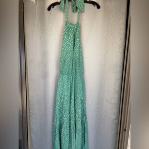 PrettyGarden Green Polka Dot Halter Maxi Dress